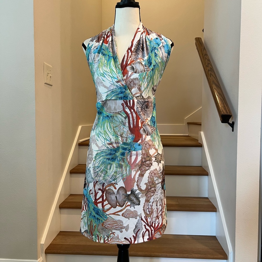 Tropical Print Wrap Swim Dress
